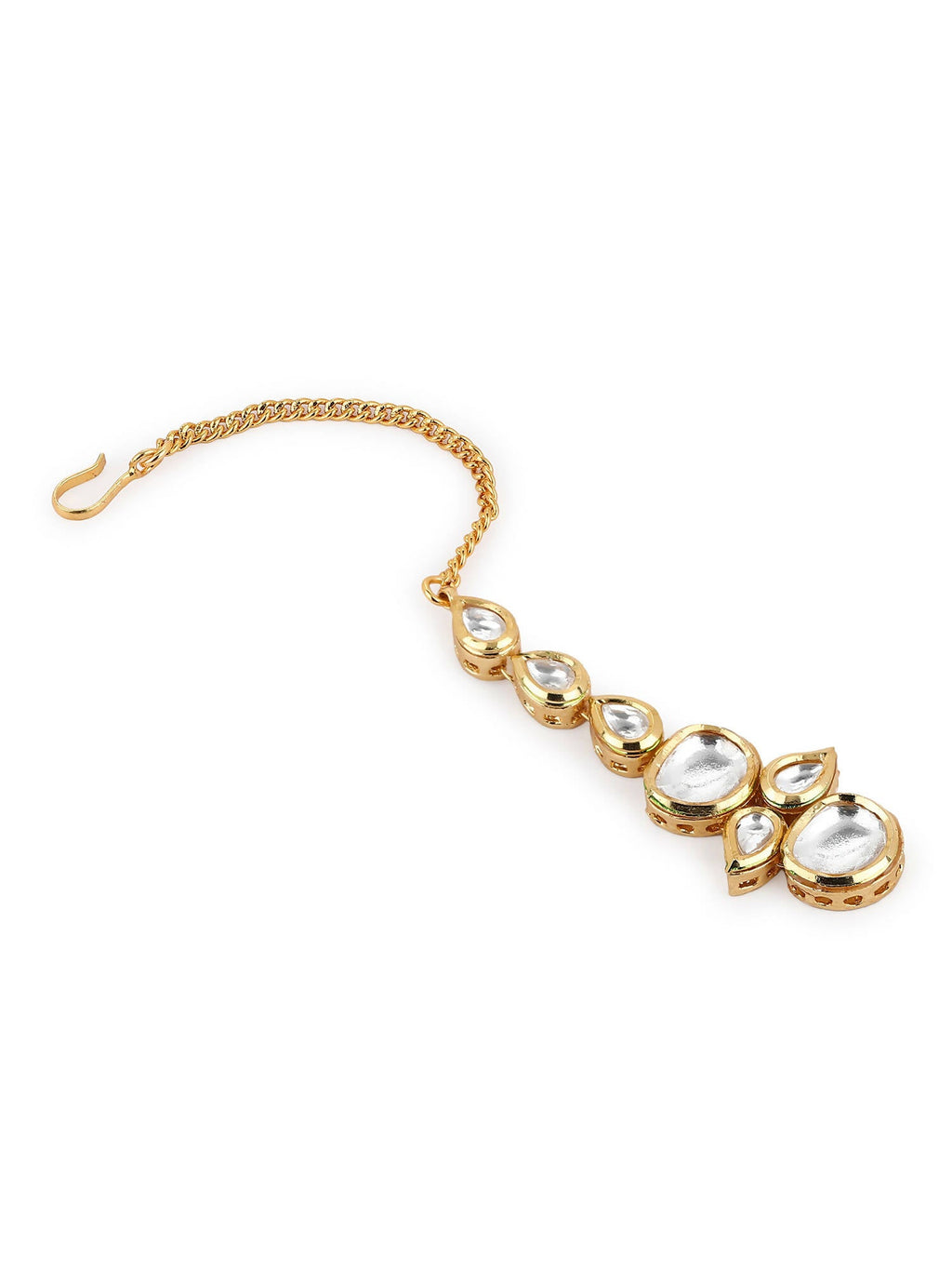 Gold-Polished White Kundan-Studded Maangtikka - Ruby Raang