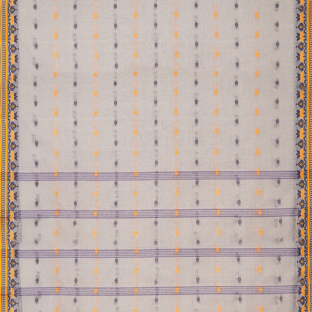 Exclusive Collection 100% Pure Cotton Light Grey Tant Saree With Hand Weaving Work