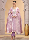 Chhap Organza Jacquard Woven and Hand Work Salwar Suit In Purple Pink Colour