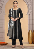 Chhap Chiffon Printed and Hand Work Salwar Suit In Black Colour