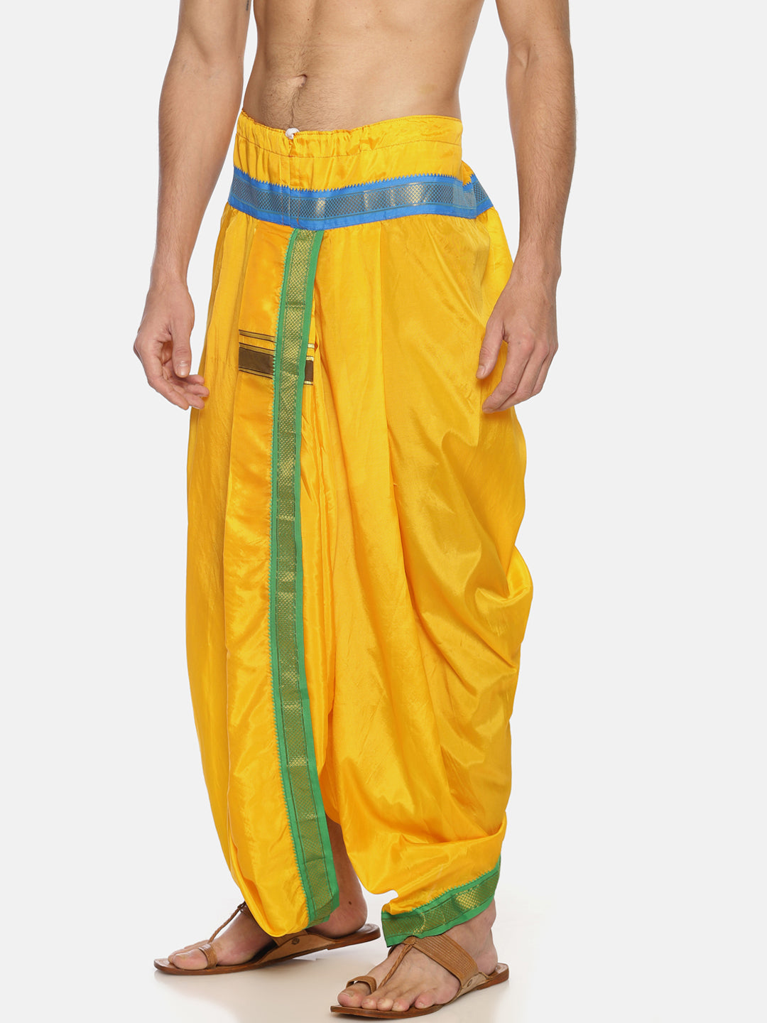 Sethukrishna Men Yellow Solid Double Layer Readymade Dhoti Pant