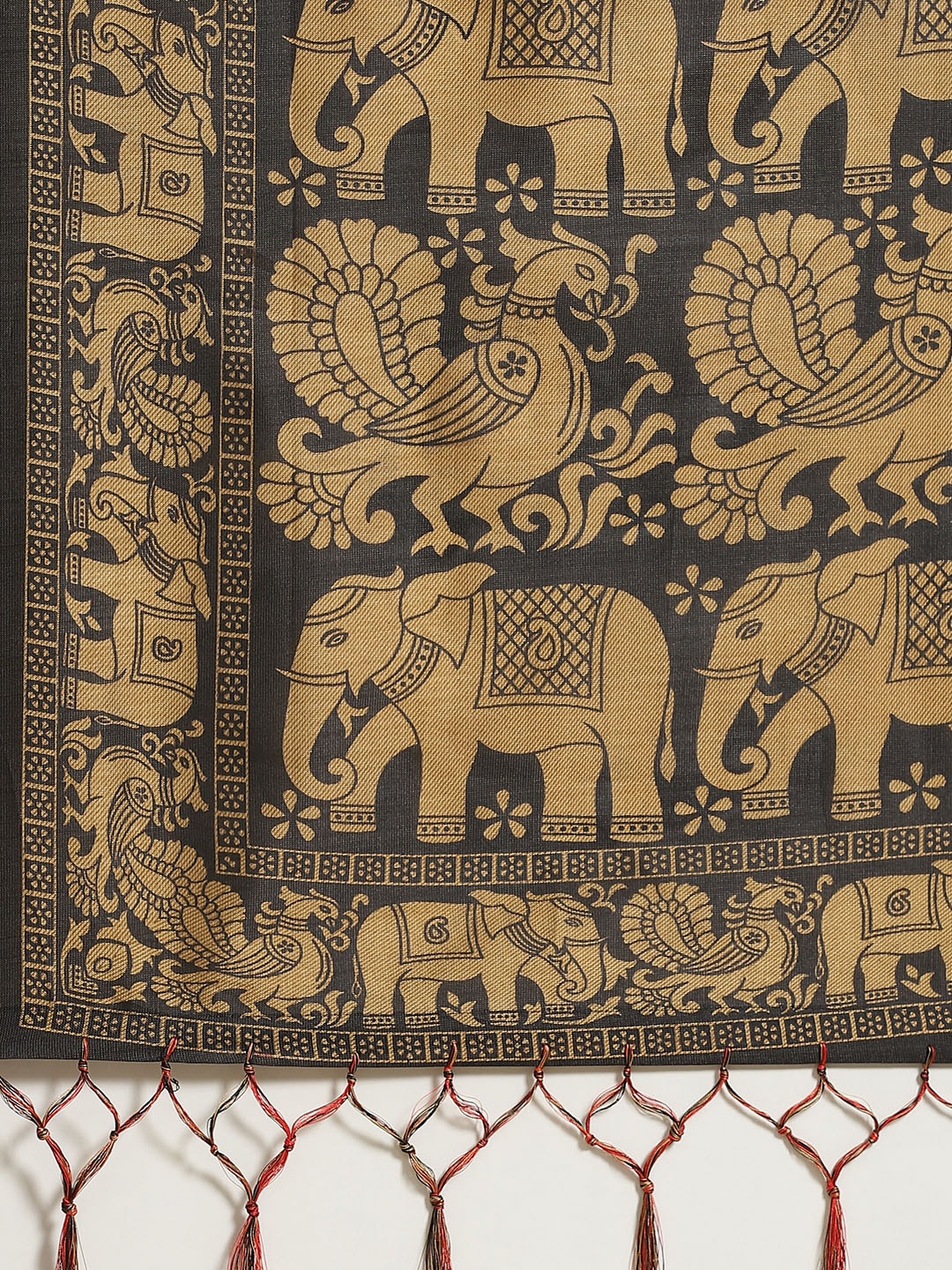 Saree Mall Red & Beige Printed Bhagalpuri Saree