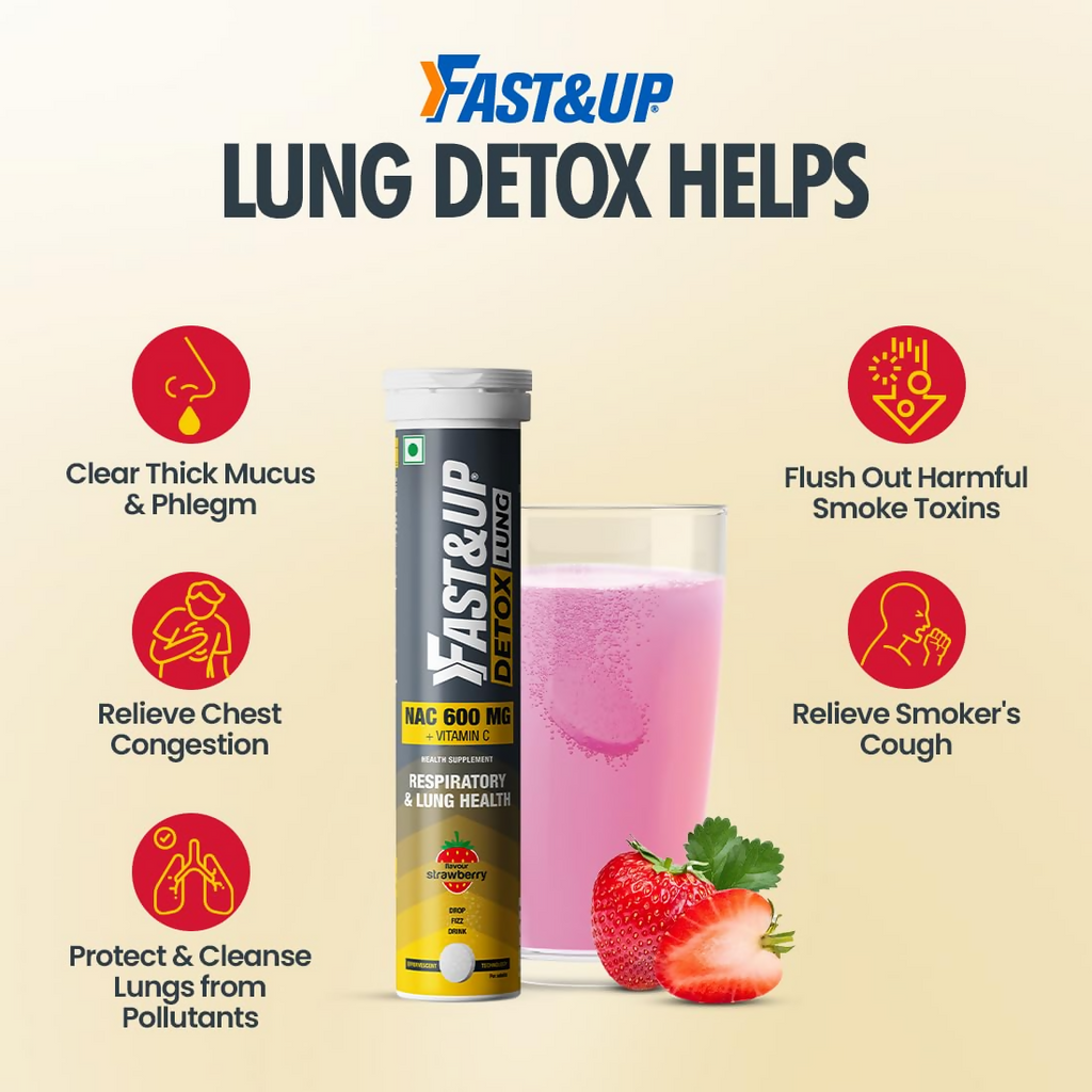 FAST&UP Detox Lung N-Acetylcysteine 600mg + Vitamin C - Strawberry Flavour Tablets