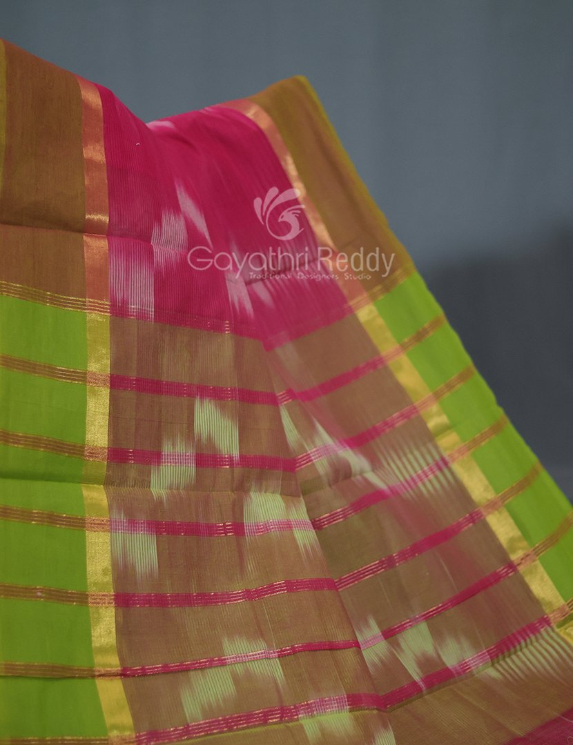 Dual Shades of Rose Pink And Parrot Green Mangalagiri Ikkat Cotton Saree By Gayathri Reddy Designer Studio