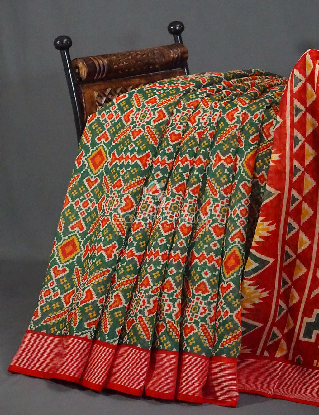 Combo of Parrot Green and Red Patola Print Semi Chanderi Saree By Gayathri Reddy Designer Studio