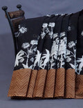 Black And Chikoo Colour Block Print Pure Mulmul Cotton Saree By Gayathri Reddy Designer Studio