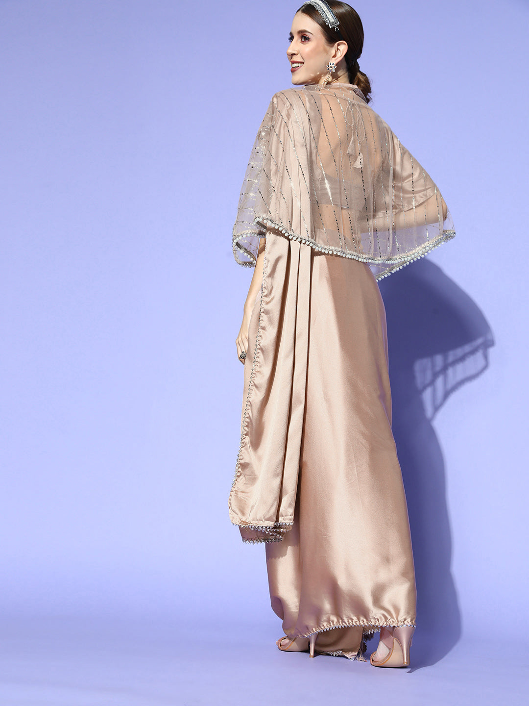 Tikhi Imli Satin Saree With Cape