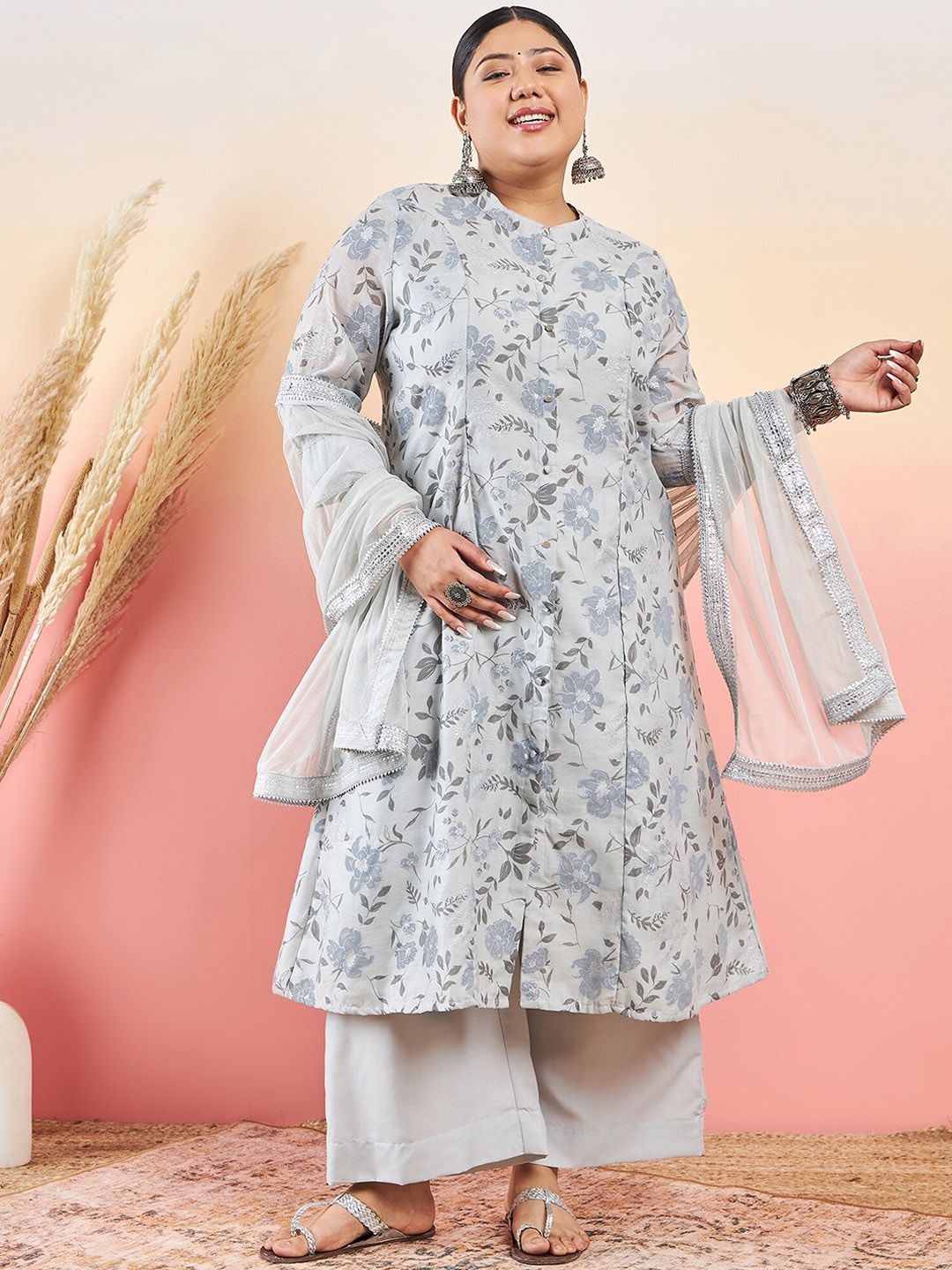 Sztori Women Floral Printed A-Line Kurta With Palazzo & Dupatta