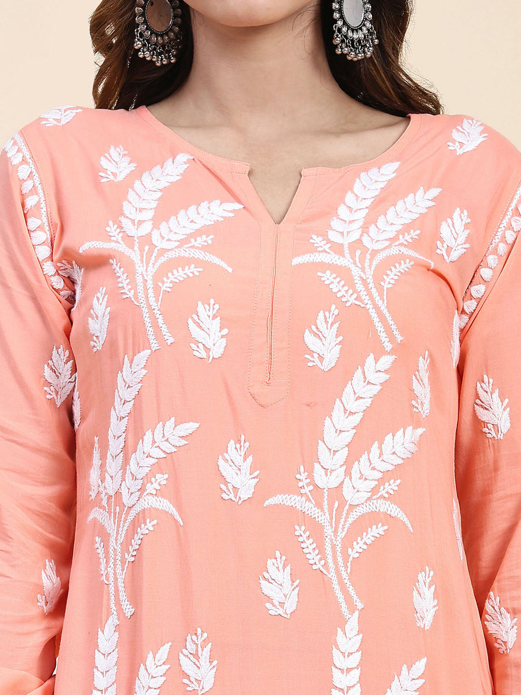 HOUSE OF KARI Floral Embroidered Chikankari Pure Cotton Kurta with Trousers
