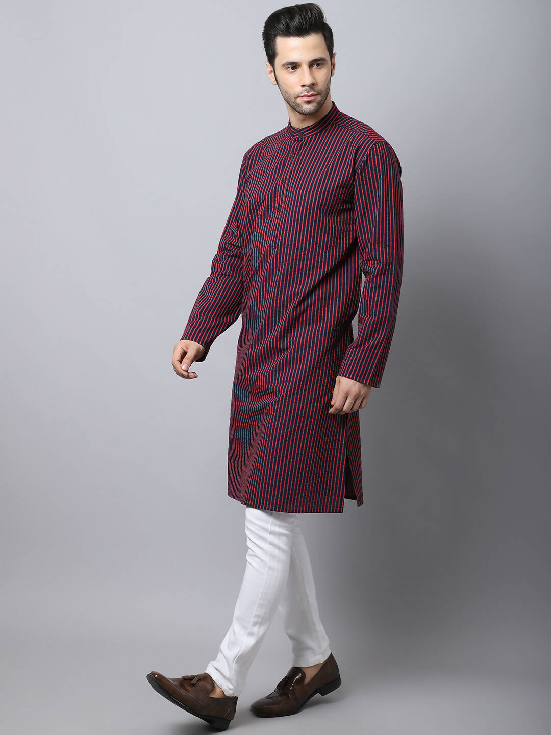 Even Apparels Black Pure Cotton Men's Kurta With Band Collar (STR1173)