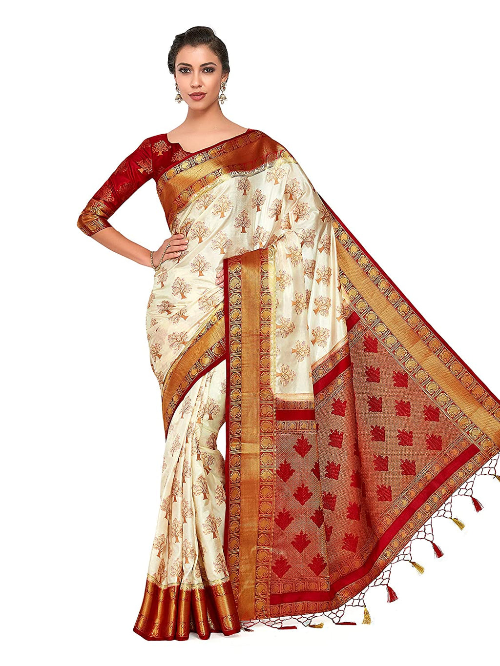 Mimosa Women's Kanchipuram Silk Saree With Blouse Piece