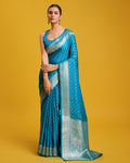Monjolika Fashion Cyan Color Banarasi Zari Woven Work Enhanced Elegance Silk Saree