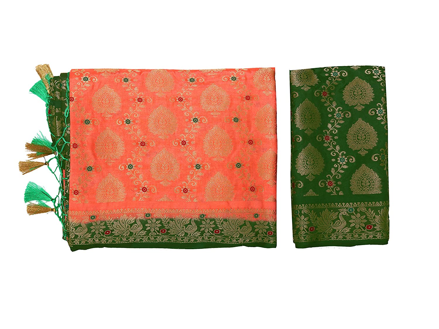 Mimosa Women's Orange Art Silk Kanjivaram Pattu Style Saree With Contrast Blouse