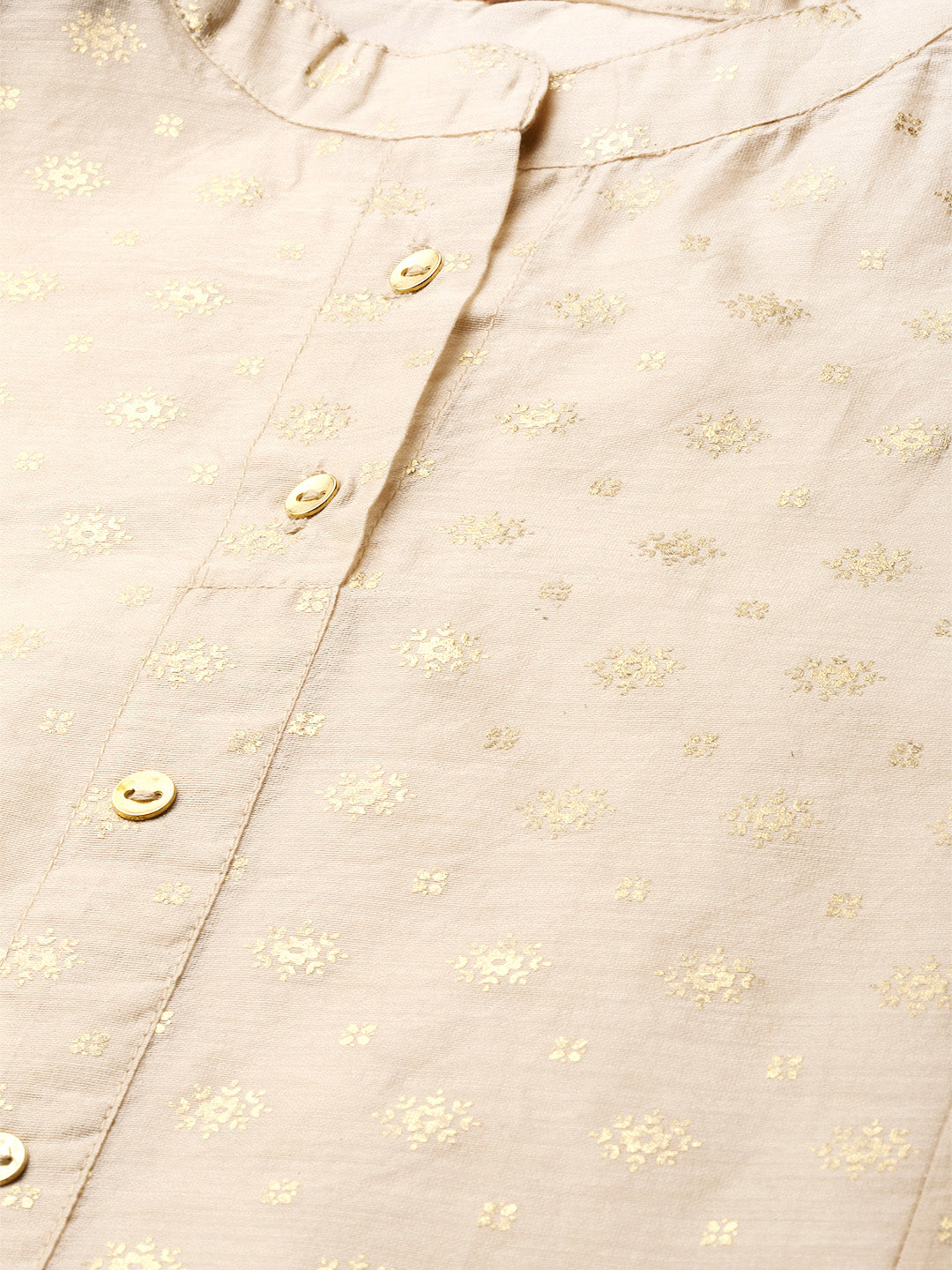 Juniper Womens Beige Chanderi Foil Print Kurta