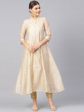 Juniper Womens Beige Chanderi Foil Print Kurta