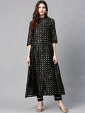Juniper Womens Black Chanderi Foil Print Kurta