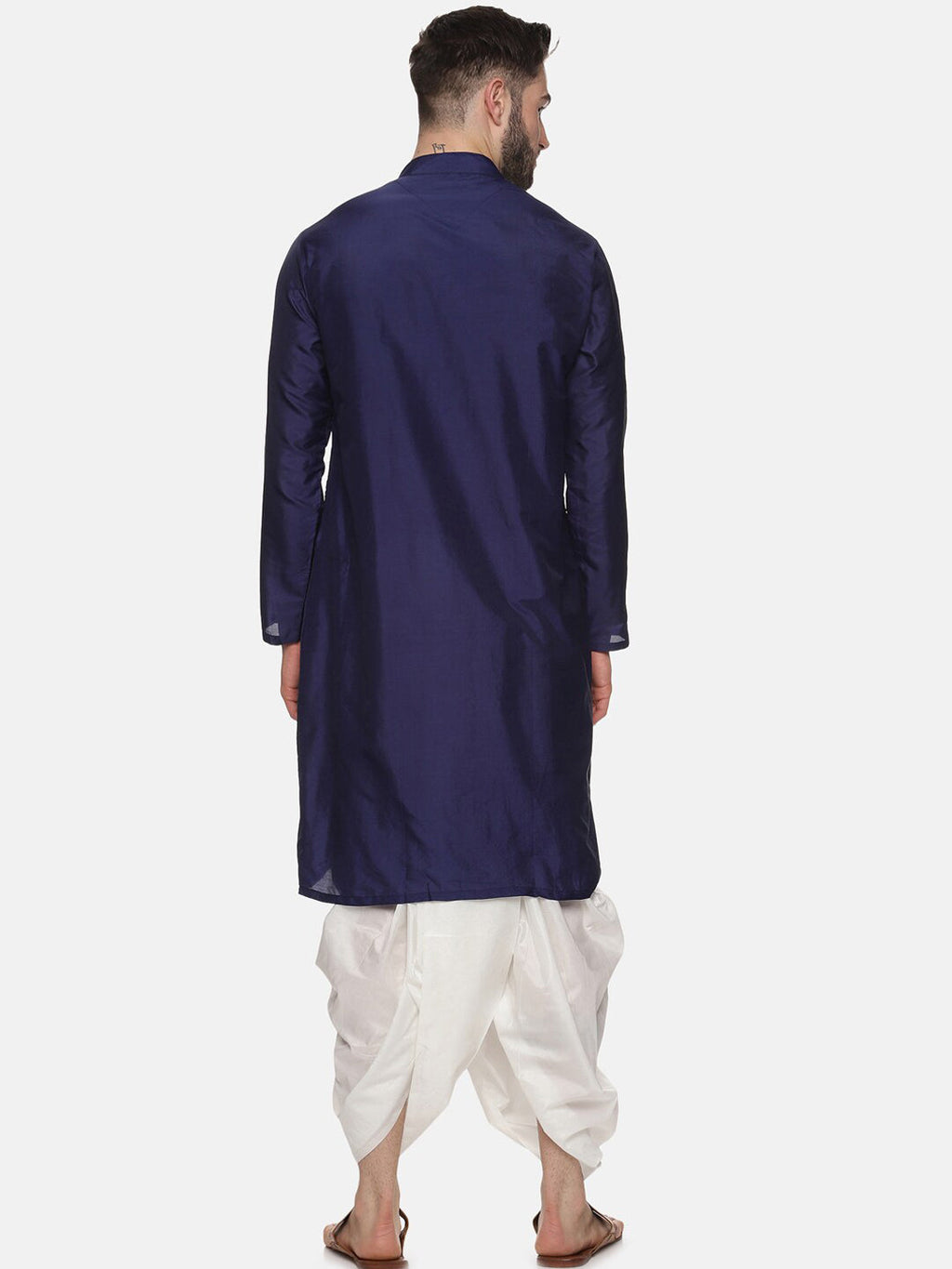 Sethukrishna Men Navy Blue Angrakha Kurta with Dhoti Pants