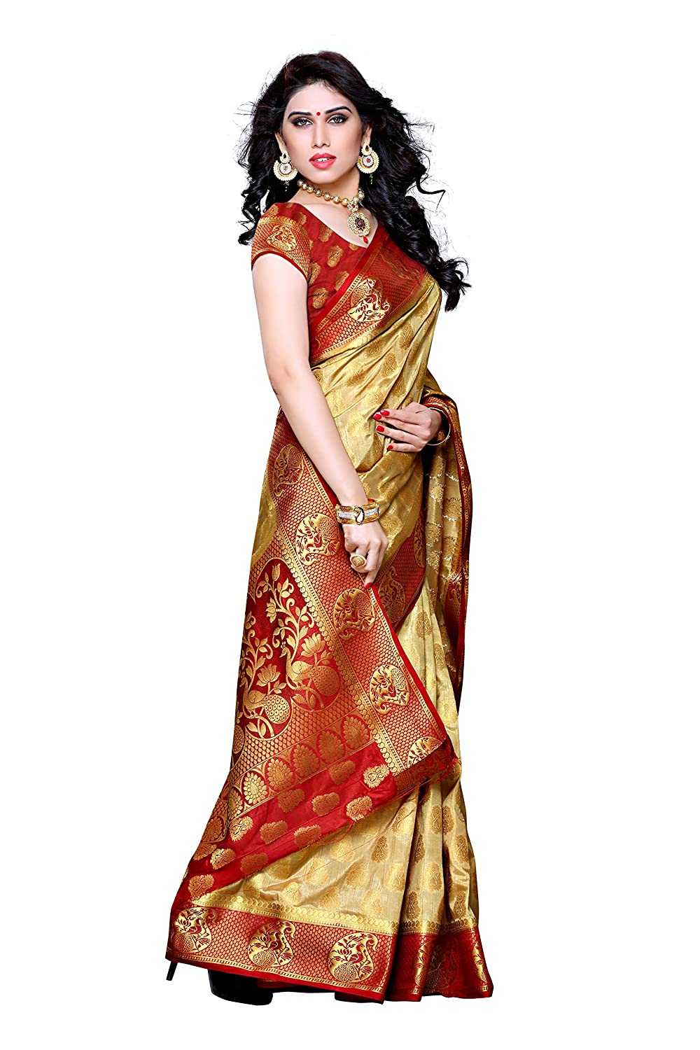 Mimosa Women's Chiku Color Kanchipuram Art Silk Saree With Blouse Piece