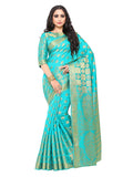 Mimosa Women's Turquoise Blue Woven Art Silk Saree With Blouse Piece