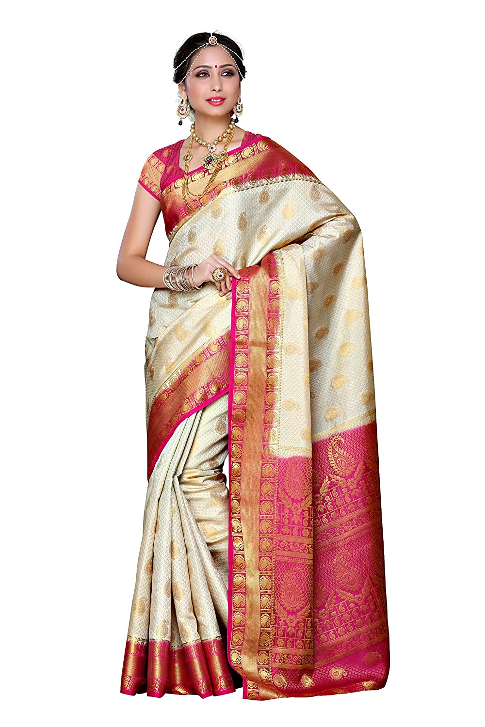 Mimosa Women's Kanchipuram Art Silk Saree With Unstitched Blouse Piece