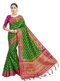 Vardha Women's Green Woven Raw Silk Banarasi Saree