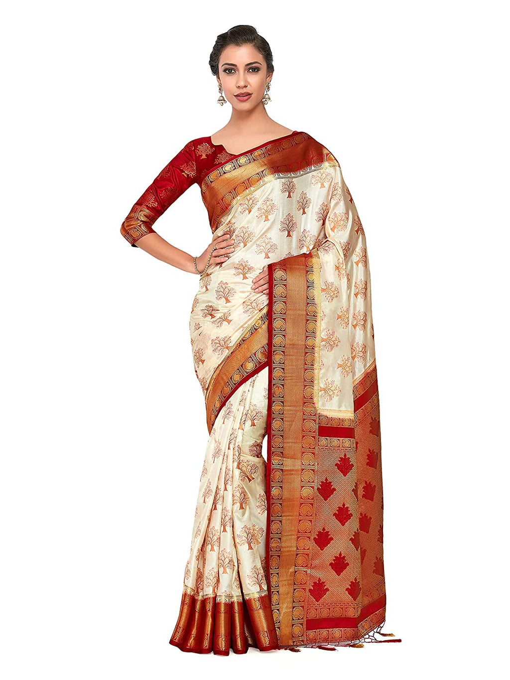 Mimosa Women's Kanchipuram Silk Saree With Blouse Piece