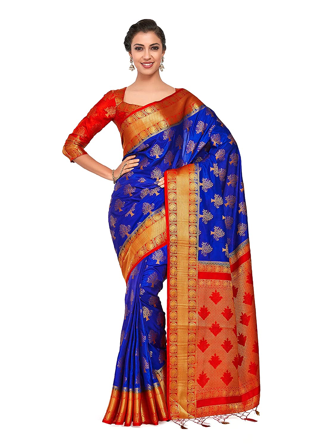 Mimosa Women's Kanchipuram Art Silk Saree With Un-Stitched Blouse