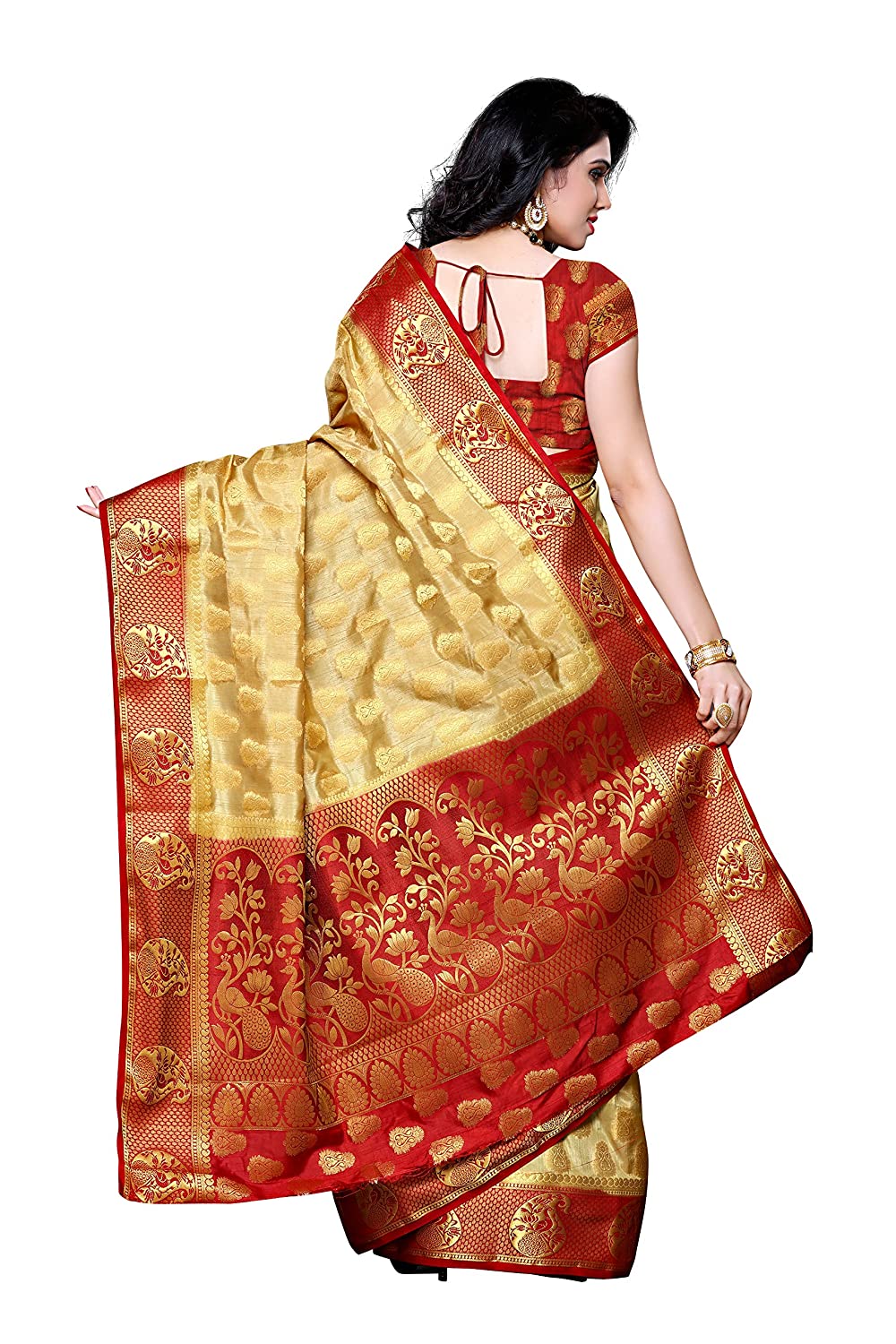 Mimosa Women's Chiku Color Kanchipuram Art Silk Saree With Blouse Piece