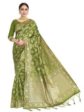 Vardha Women's Olive Green Banarasi Art Silk Saree
