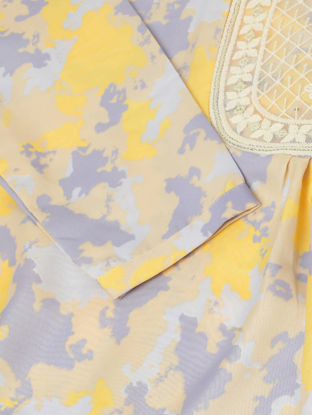 Yellow & Grey Poly Crepe Digital Printed Top with Matching Bottom - Preeti