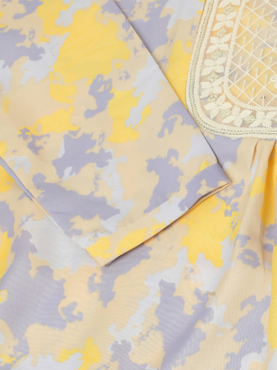 Yellow & Grey Poly Crepe Digital Printed Top with Matching Bottom - Preeti