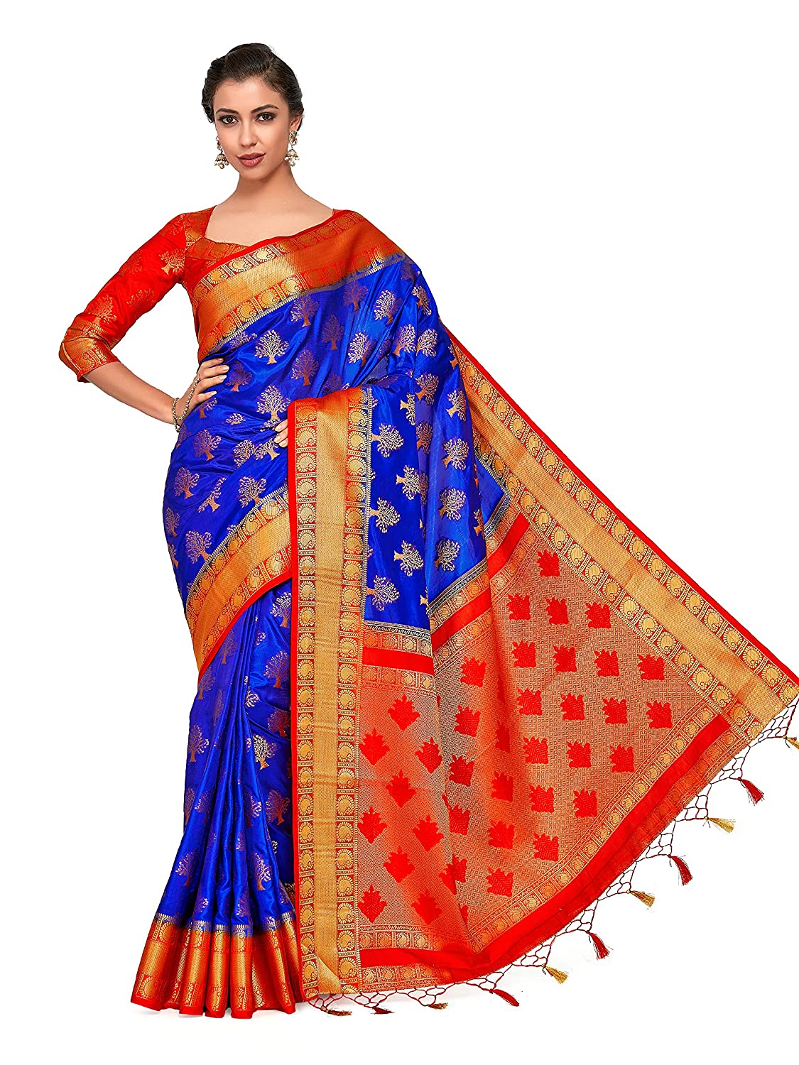 Mimosa Women's Kanchipuram Art Silk Saree With Un-Stitched Blouse