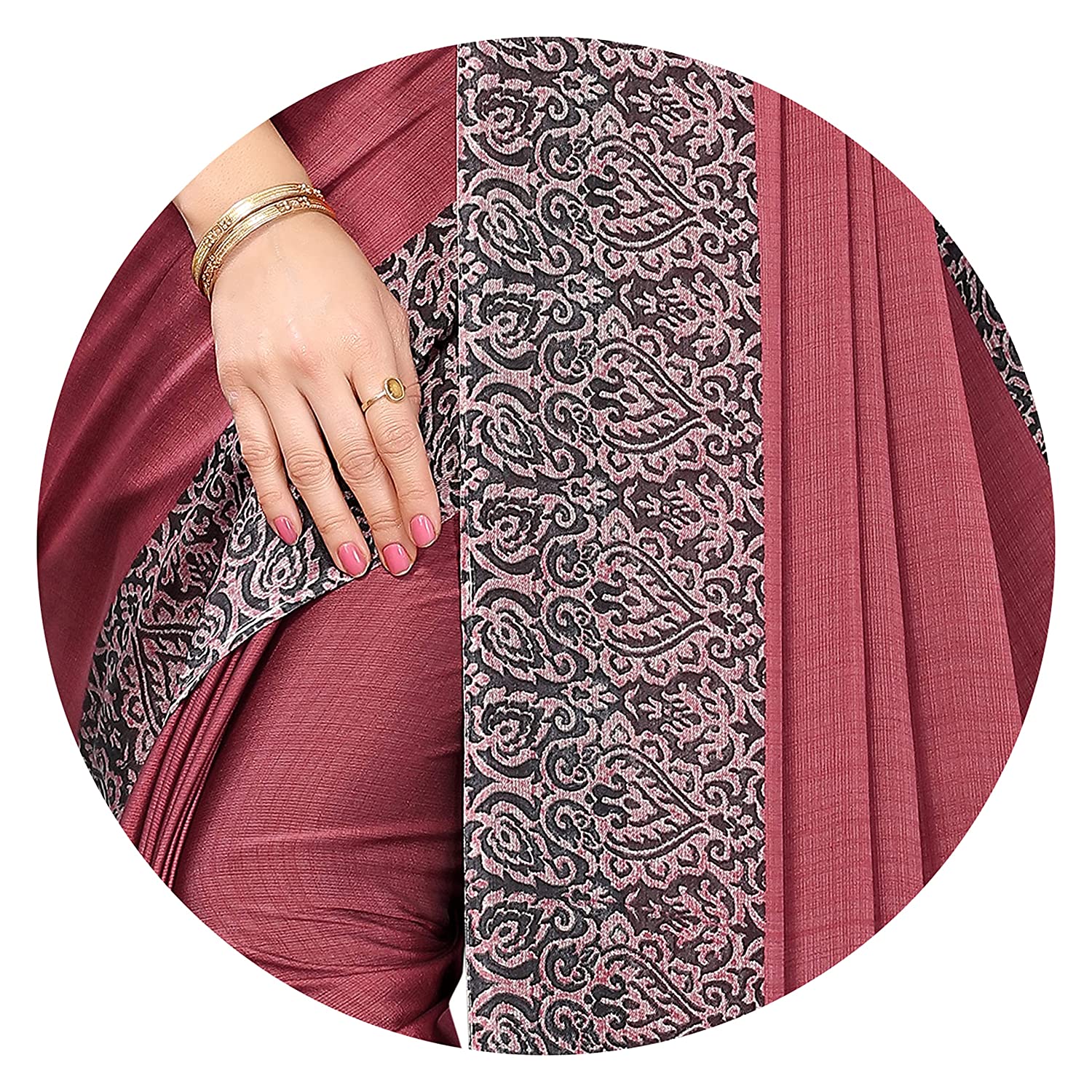 Mirchi Fashion Women's Pink & Black Printed Chiffon Saree