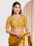 Joban Fashion Yellow Viscose Rayon Padded Blouse With V Neck Elbow Sleeves