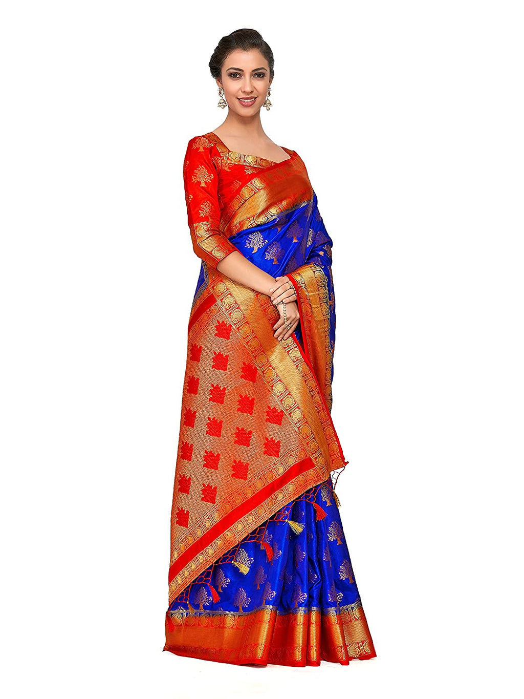 Mimosa Women's Kanchipuram Art Silk Saree With Un-Stitched Blouse
