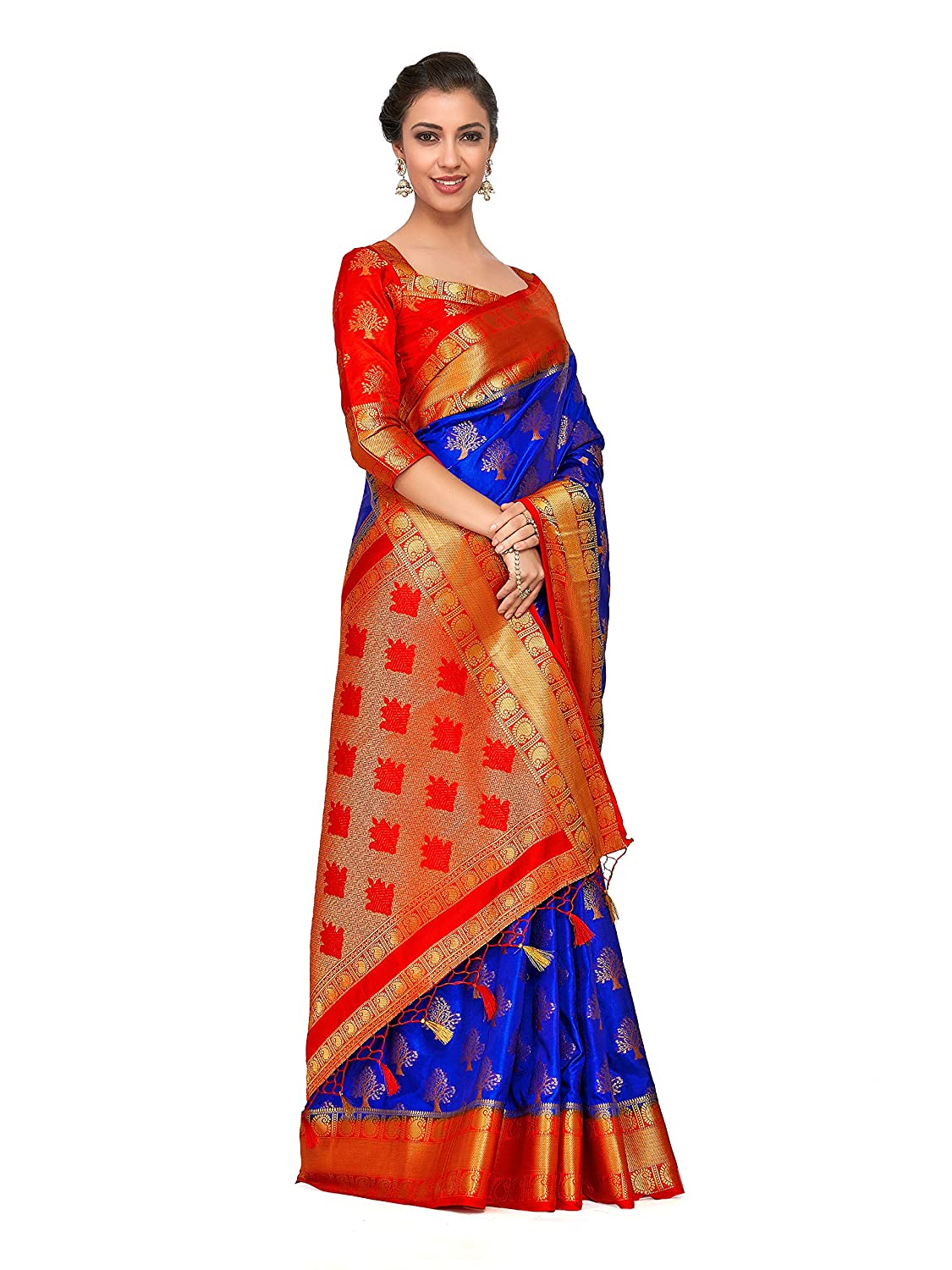 Mimosa Women's Kanchipuram Art Silk Saree With Un-Stitched Blouse