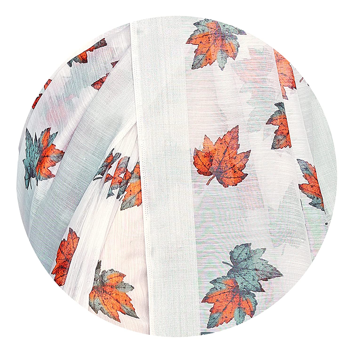 Mirchi Fashion Women's White Cotton Blend Blossom Leafs Printed Saree
