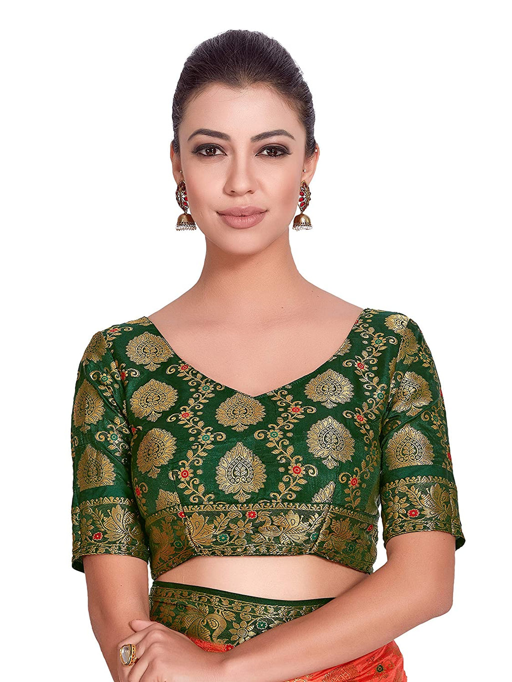 Mimosa Women's Orange Art Silk Kanjivaram Pattu Style Saree With Contrast Blouse