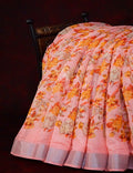 Pastel Peach Colour Floral Design Semi Chanderi Saree By Gayathri Reddy Designer Studio