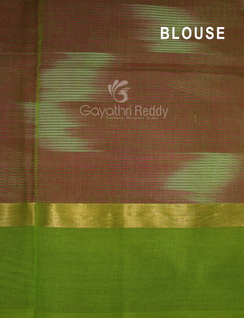 Dual Shades of Rose Pink And Parrot Green Mangalagiri Ikkat Cotton Saree By Gayathri Reddy Designer Studio