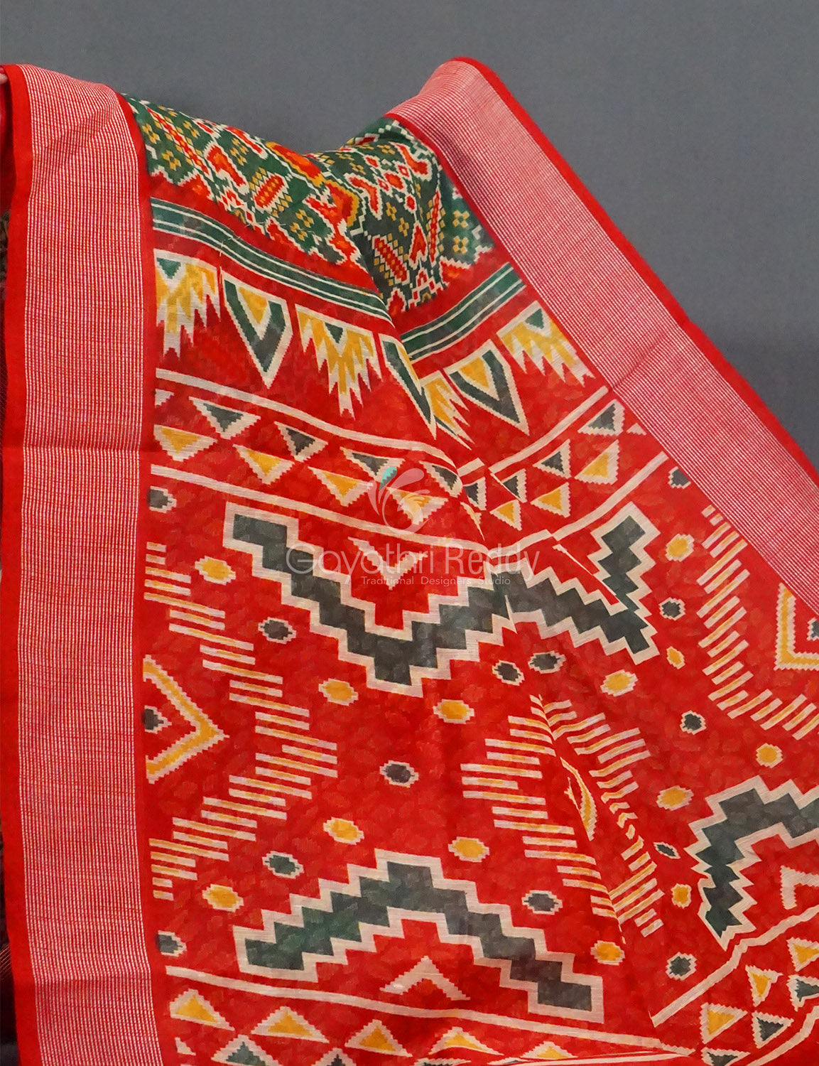 Combo of Parrot Green and Red Patola Print Semi Chanderi Saree By Gayathri Reddy Designer Studio