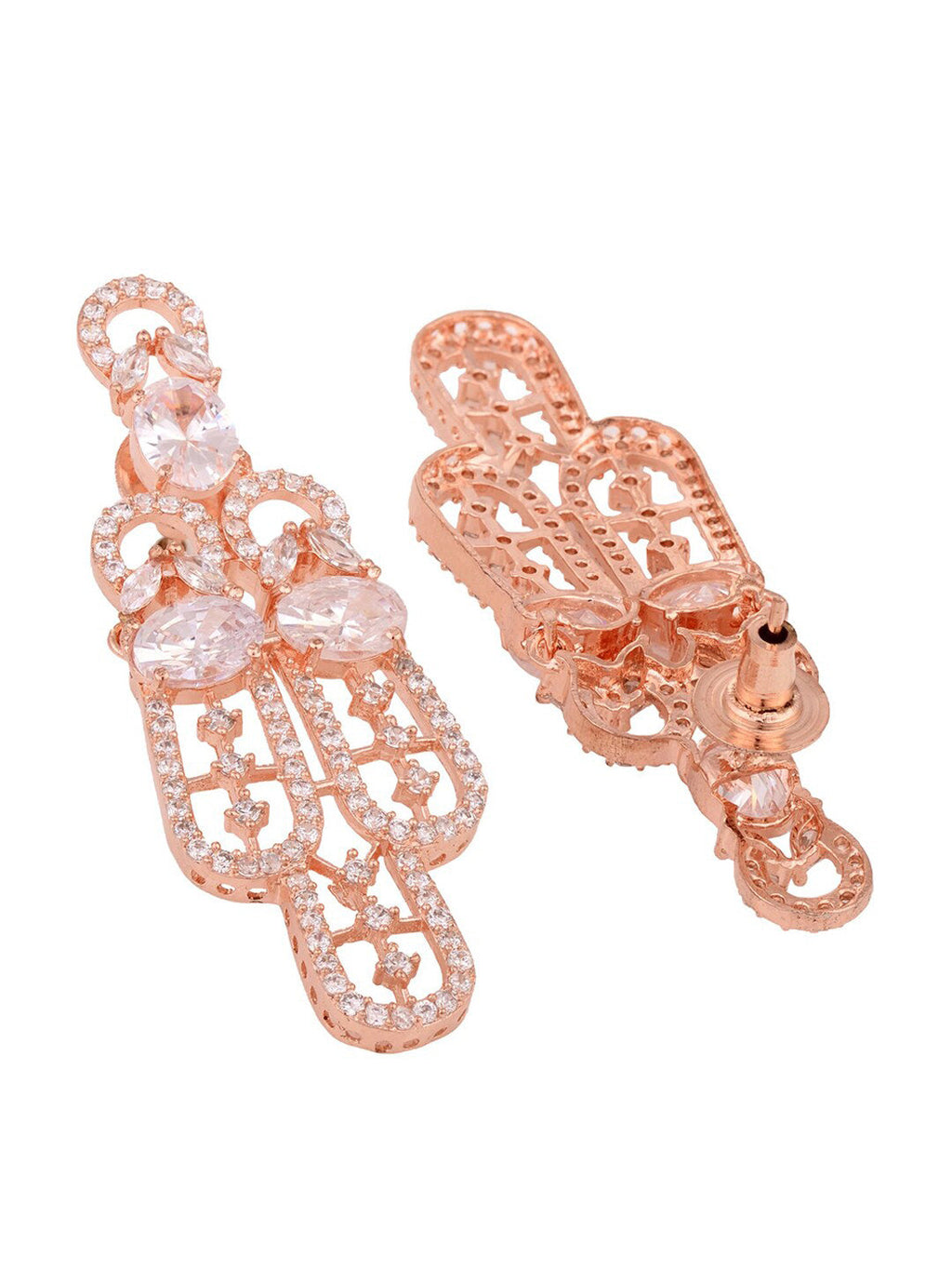Saraf RS Jewellery Rose Gold-Polished White AD Studded Jewellery Set With Maang Tika