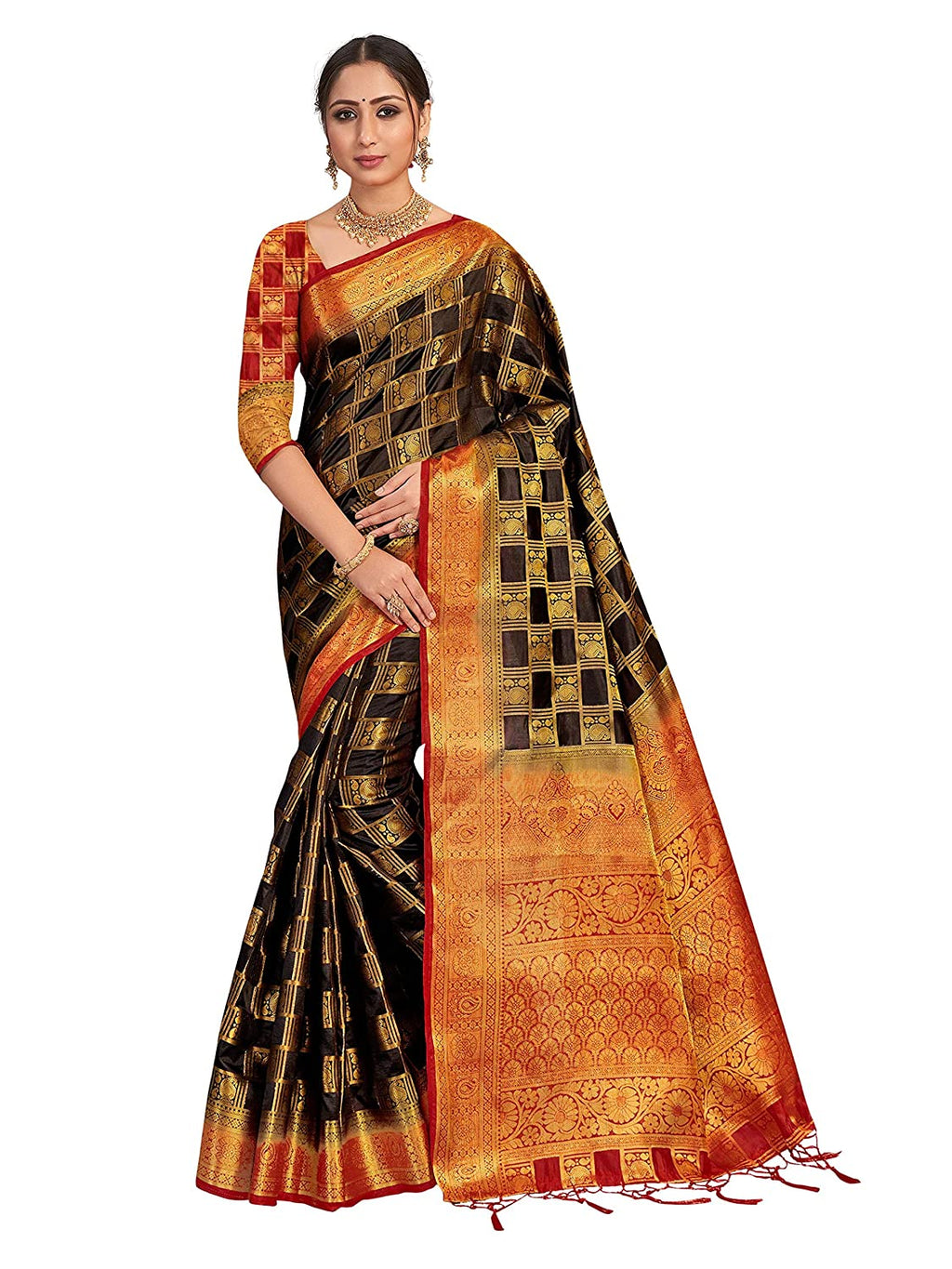 Vardha Women's Black Woven Art Silk Saree With Blouse Piece