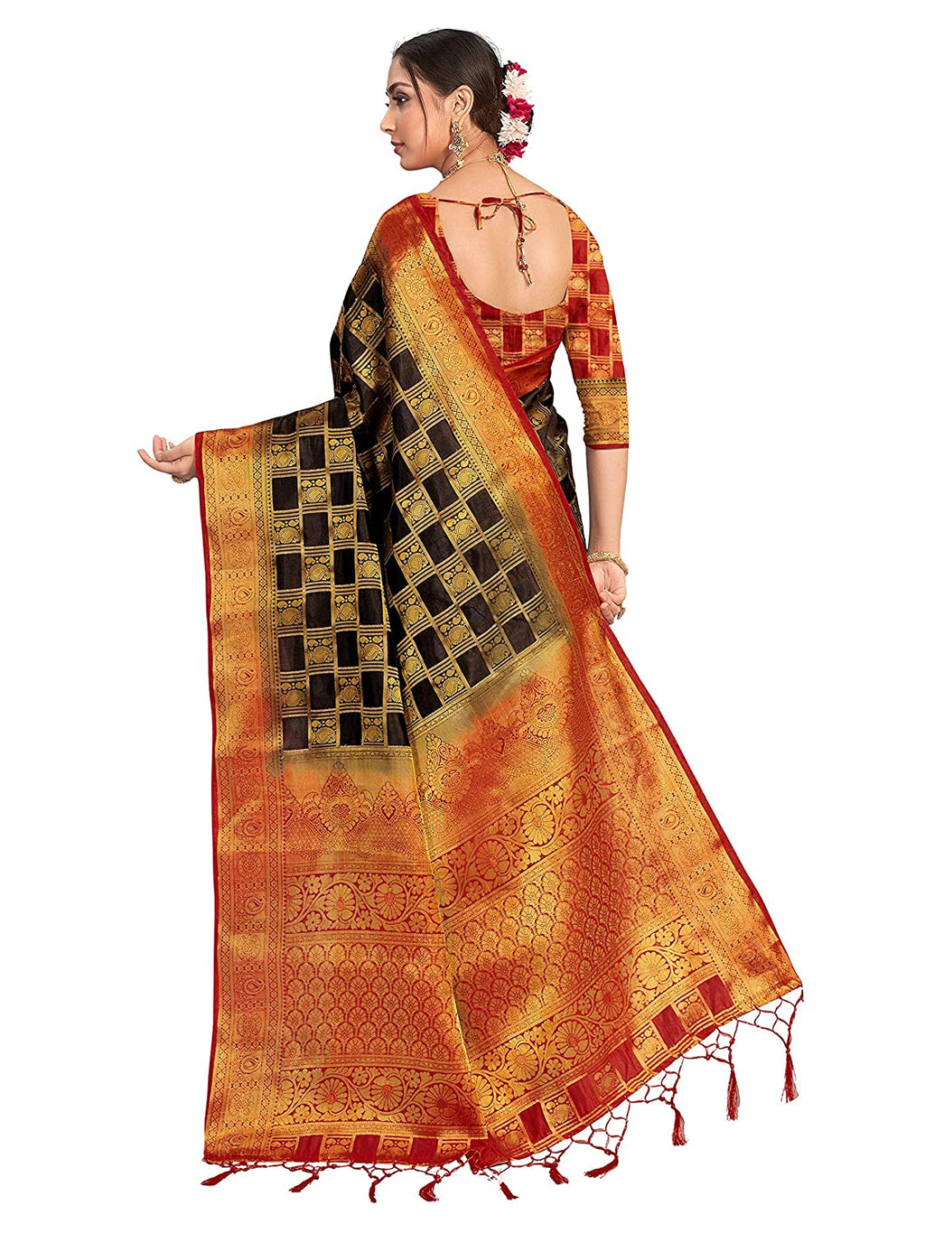 Vardha Women's Black Woven Art Silk Saree With Blouse Piece