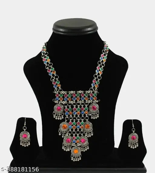 Tehzeeb Creations Women's Multi Colour Meenakari Oxidised Necklace Set