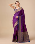 Monjolika Fashion Elegant Dark Purple Banarasi With Intricate Zari Work With Rich Brocade Patterns Silk Saree