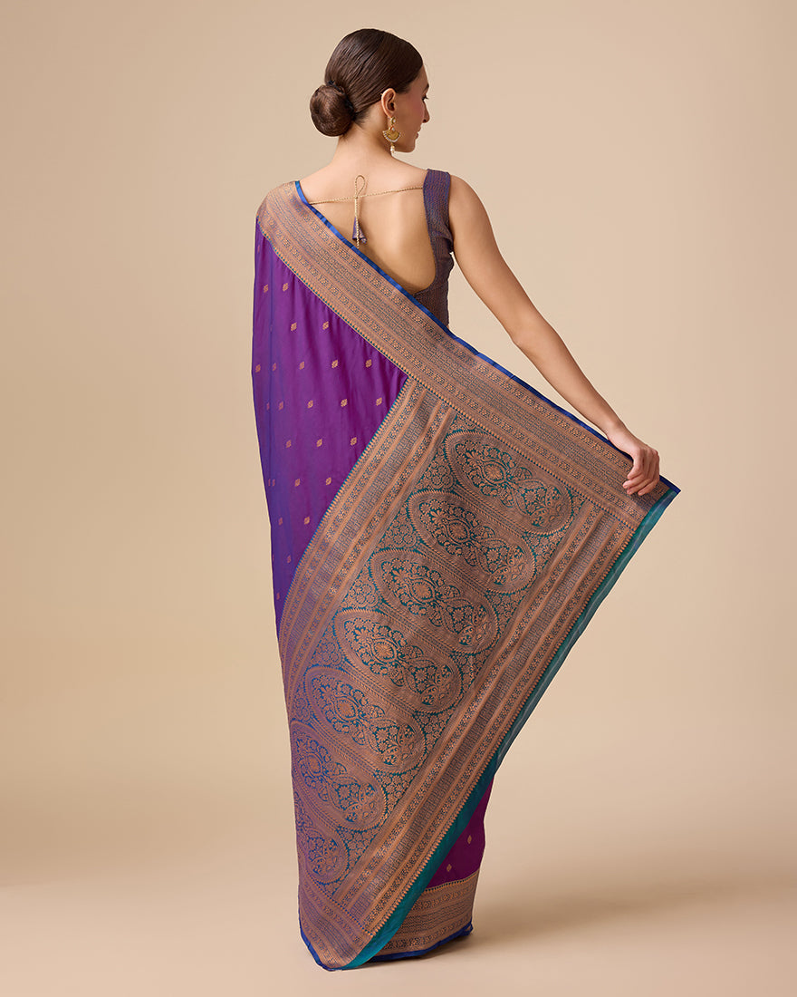 Monjolika Fashion Elegant Dark Purple Banarasi With Intricate Zari Work With Rich Brocade Patterns Silk Saree