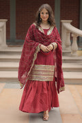 Vedant Vastram Heavy Embroidery & Sequins Work Pure Georgette Top Sharara Set With Dupatta - Maroon