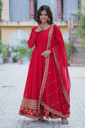 Vedant Vastram Heavy Embroidery & Sequins Work Pure Georgette Gown With Dupatta - Red