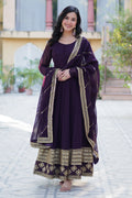 Vedant Vastram Heavy Embroidery & Sequins Work Pure Georgette Gown With Dupatta - Wine